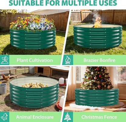 YSEJOMP 17" Tall 48" Diameter Round Raised Garden Bed Kits Outdoor Green | Heavy Duty,Rustproof,Durable & Stylish,1.5 FT Tall,4FT Planter Bed,0.8MM Thick Galvanized Metal Painted,with Gloves,Tool free