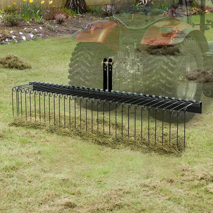 VEVOR Tow Behind Landscape Rake, 72" Lawn Dethatcher Rake with 32 Steel Tines, Attaches to Category 1, 3 Point Hitch for Tractor, Heavy Duty Tow Dethatcher for Leaves, Pine Needles, Straw, and Grass