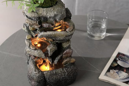Tolevoit Tabletop Water Fountain with LED Lighting for Indoor Decor and Ambiance Relaxation Soothing Sound Waterfall Indoor Zen Relaxation for Office Home Decorations Growing Plants by Yourself