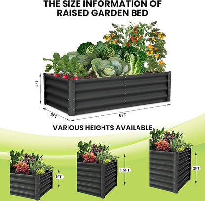 GarveeHome 6 * 3 * 1FT Raised Garden Bed Kit, Galvanized Raised Garden Beds Outdoor for Gardening, Above Planter Boxes, Large Garden Bed for Vegetables, Fruits, Dark Grey, 2 Pcs