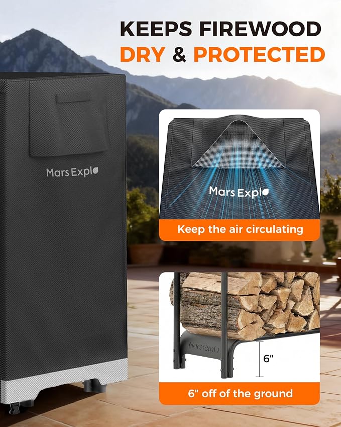 10ft Firewood Log Rack with Cover Outdoor, Heavy Duty Indoor Outdoor Firewood Storage Log Rack with Cover Combo Set Black