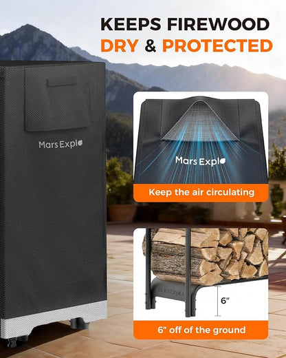 5ft Firewood Log Rack with Cover Outdoor, Heavy Duty Indoor Outdoor Firewood Storage Rack with Cover Combo Set Black