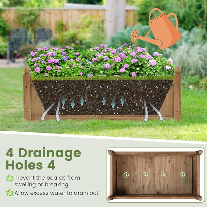 S AFSTAR Wooden Raised Garden Bed, 46" L x 24" W x 16" H Outdoor Rectangular Planter Box W/ 4 Corner Drainage, Raised Bed for Vegetable Fruit Flower Herb, Planter Container for Patio Garden Lawn Yard