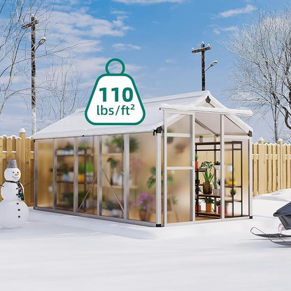 Garvee 6x10 FT Greenhouse - Aluminum Greenhouses for Outdoors | Large Polycarbonate Greenhouse with Roof Vent, Heavy Duty Walk-in Green Houses for Outside Garden, Backyard, Patio, Lawn