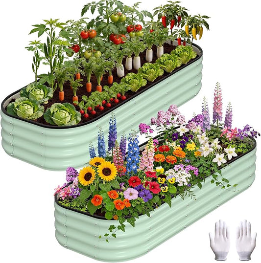 Garvee Galvanized Raised Garden Bed, 2Pcs Raised Garden Beds Outdoor, Rectangle Planter Raised Beds with Gloves and Rubber Edge Trim for Vegetables, Flowers and Herbs, 4x2x1 FT, Green