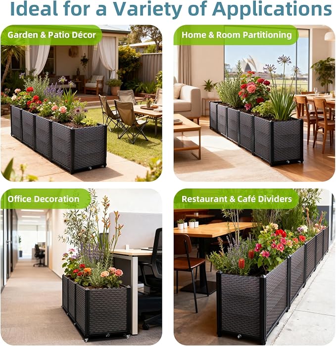Large Raised Planter Box Outdoor Self Watering 62.9"x15.7"x19.7" , Deep Raised Garden Bed - Elevated Garden Box with Drainage Plug, Rectangular Garden Planter Perfect for Patio Balcony Deck