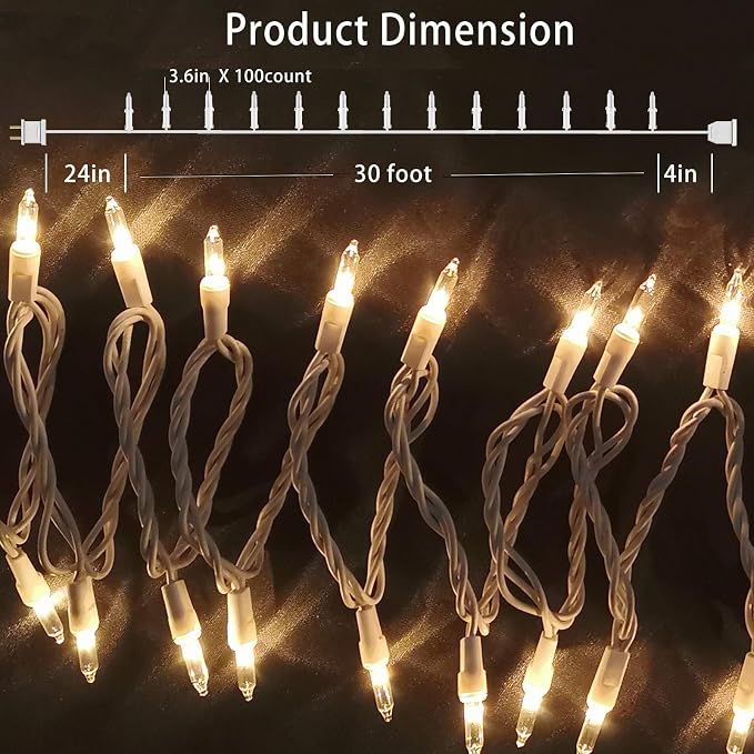 HISHINY Christmas Lights 100 Count Mini Clear Lights 32ft White Wire Christmas Tree String Lights Set for Outdoor Indoor Christmas Decorations Wedding Valentines Day Decor,UL Certified (32feet)