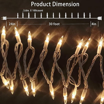 HISHINY Christmas Lights 100 Count Mini Clear Lights 32ft White Wire Christmas Tree String Lights Set for Outdoor Indoor Christmas Decorations Wedding Valentines Day Decor,UL Certified (32feet)
