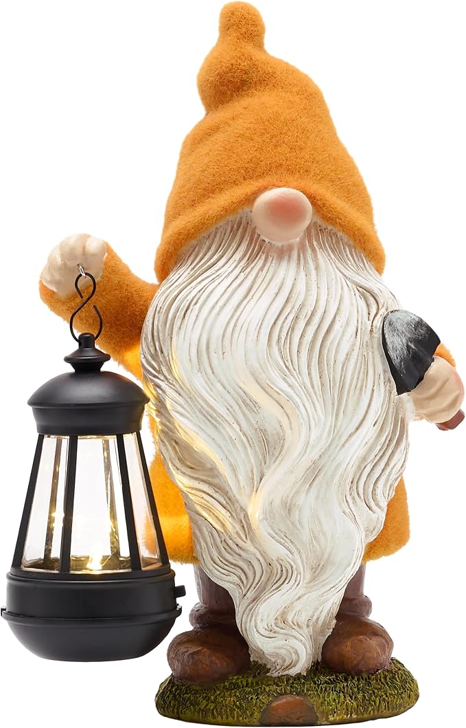 TERESA'S COLLECTIONS Fall Outdoor Decor, Fall Gnome Decor, Autumn Garden Gnomes Holding Lantern with Solar Lights,Waterproof Resin Outdoor Fall Decor, Fall Gifts Outdoor/Indoor,8"