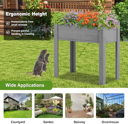 Raised Garden Bed with Legs, 31x16x30 in Planter Boxes Outdoor, Elevated Wooden Planter Box Standing Growing Bed for Gardening, Backyard, Patio and Balcony (Grey, 31x16x30)