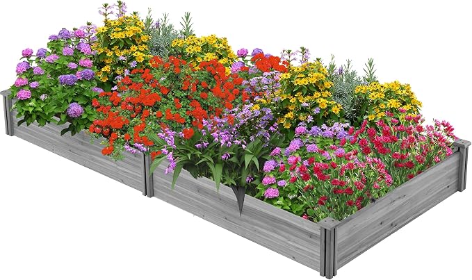 Topeakmart 92.5 x 47.5 x 10in Horticulture Raised Garden Bed 8×4ft Wooden Planting Box in Garden Backyard/Outdoor Use, Gray