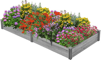 Topeakmart 92.5 x 47.5 x 10in Horticulture Raised Garden Bed 8×4ft Wooden Planting Box in Garden Backyard/Outdoor Use, Gray