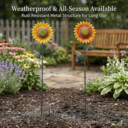 Topadorn Garden Decor for Outside, 2 Pack 39" Metal Sunflower Garden Stakes, Outdoor Yard Art Flower Stakes for Lawn, Patio & Flower Beds