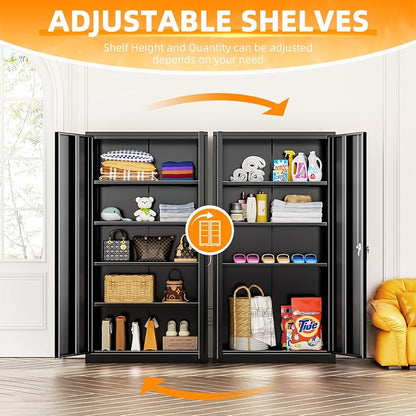 INTERGREAT Black Metal Storage Cabinet Doors, 72" Locking Steel Storage Cabinet with Shelves, Tall Metal Cabinet Lockable Steel Cabinets for Home Office, Garage