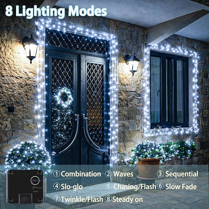 Extra-Long Solar String Lights for Outside, 4 Pack 400LED Solar Fairy Lights Outdoor Waterproof, Copper Wire with 8 Modes Solar Twinkle Lights for Tree Garden Party Patio Xmas Decor (Cool White)