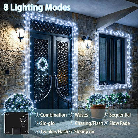 6 Pack Solar String Lights Outdoor, Extra-Long 600LED Solar Fairy Lights Outdoor Waterproof, Solar Twinkle Lights Silver Wire 8 Modes Solar Outside Lights for Xmas Tree Party Wedding (Cool White)