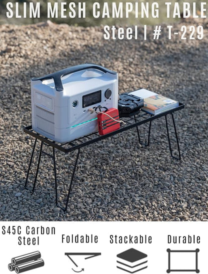 CAMPINGMOON Foldable Mesh Camping Rack Stackable Camp Storage Shelf Fire Pit Side Table Portable Outdoor Organizer Steel T-229