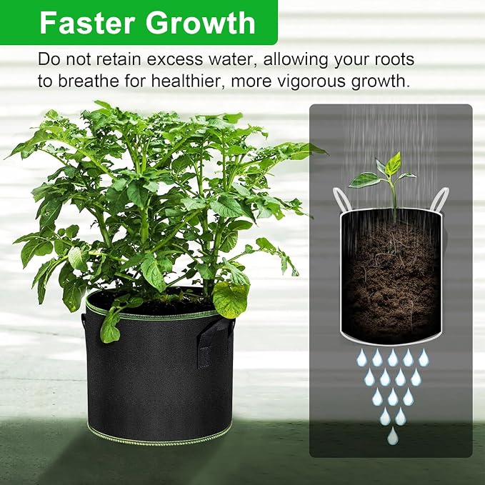 MEKOLIFE 5 Gallon Grow Bags 12 Pack - Thickened Nonwoven Aeration Planter Bags with Handles, Plant Tags & Seedling Bags, Heavy Duty Black Fabric Pots for Vegetable Gardening Garden Outdoor