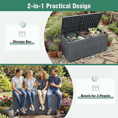 Tangkula 180 Gallon Outdoor Storage Box, Waterproof PP Resin Patio Storage Box with Lockable Lid for Indoor & Outdoor Use, 2-in-1 Rattan Design Deck Box for Cushions, Garden Tools