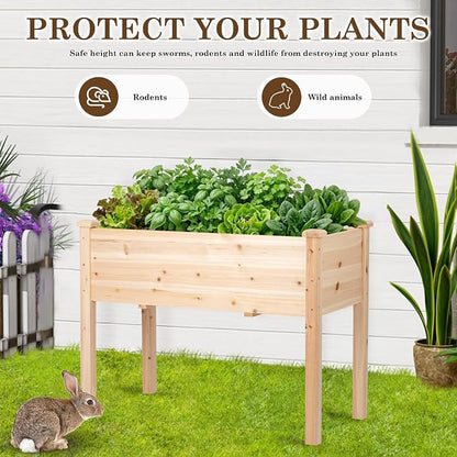 Raised Garden Bed with Legs, 40x24x30 inch Wood Elevated Planter with Protective Liner for Vegetable Flower Herb, Outdoor Planter Box Kit for Balcony Patio Backyard, Natural
