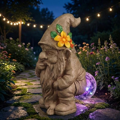 Funny Garden Gnomes Outdoor, Quirky Gnome Statue with Solar Powered for Yard Patio Lawn, Unique Gnomes Gift for Friends Garden Lovers