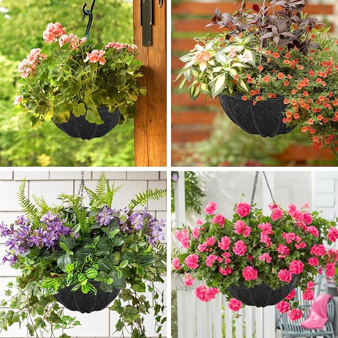Riare 4 Pack 14 Inch Round Fabric Planter Basket Liner- Hanging Basket Liners Replacement Coco Fiber Liner Alternative for Hanging Basket Flowers (Prevent Birds from Nesting)