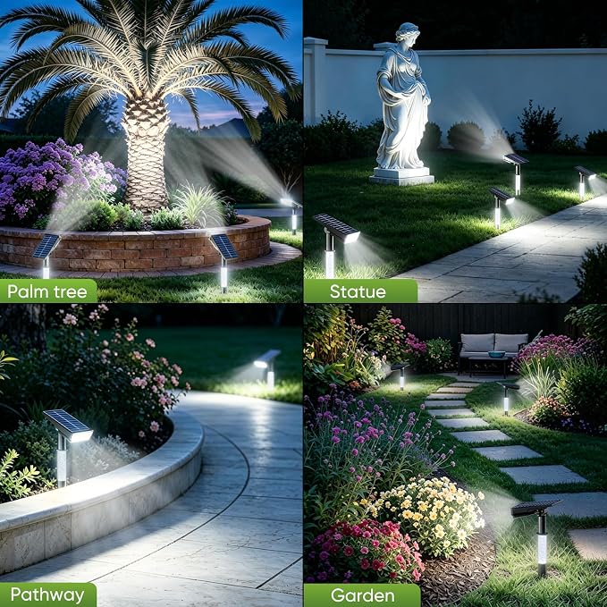 Solar Spotlights Outdoor Waterproof, 76-LED Super Bright Solar Lights Outdoor, 2 Lighting Modes Garden Lights Solar Powered for Pathway Yard Tree Statues- Cool White, 2 Pack