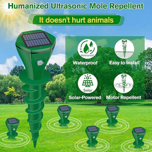 Ultrasonic Mole Repellent Outdoor,Gopher Repeller Solar Powered for Lawn Garden Yard, Mole and Vole Repellent Waterproof, Effectively Repels Gophers Snake Chipmunks Groundhogs