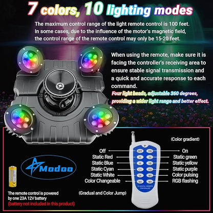 Pond Fountain Aerator with Lights, Large Fountain for Pond Lake Fish Farm | 750W 15000GPH 1HP 110V Fountain, Dynamic 4 RGB Lights, 10 Light Modes, Fully Automatic Stainless Steel Fountain, 100Ft Cord