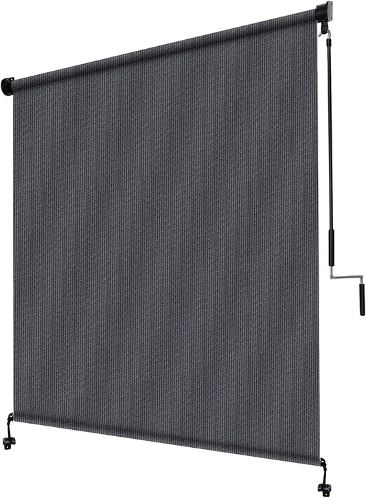 KANAGAWA Outdoor Roller Shade 7'X6' Blue Grey Exterior Cordless Patio Roll Up Shades for Outside Pergola Porch, Outdoor Blinds for Patio