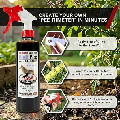 PredatorPee Original Wolf Urine 16oz Spray Bottle Combo with ScentTags
