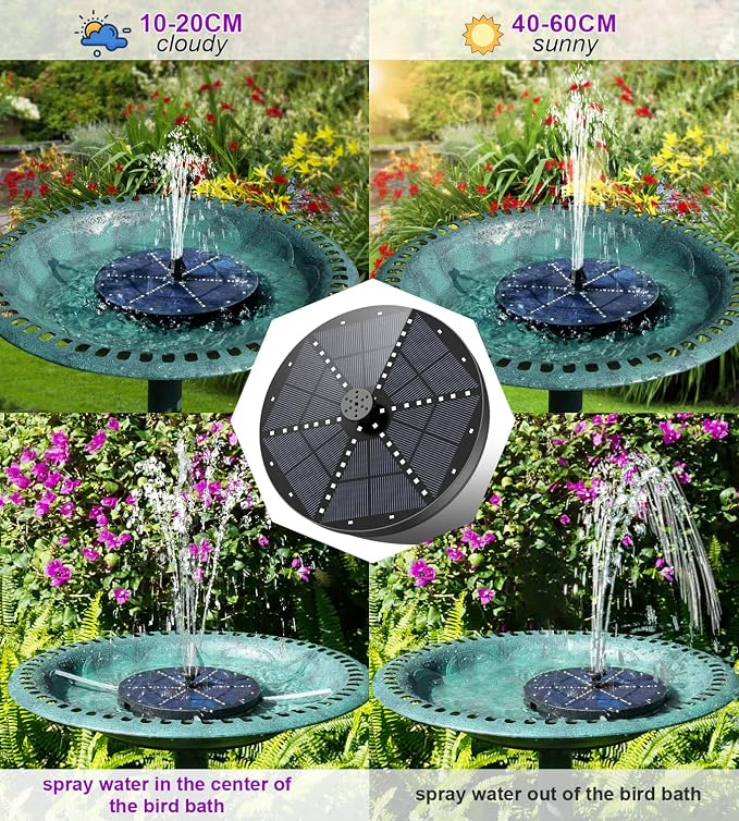 SZMP Solar Fountain 4W Bird Bath Fountains Upgraded 60 LED Lights, Built-in 4000 mAh Battery with 7 Nozzles & 4 Fixers, Solar Water Fountain for Garden, Bird Bath, Pool, Pond, Outdoor
