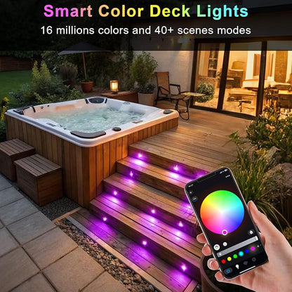 30 Pack 1.22 Inch Smart LED Deck Lights, Low Voltage RGB Outdoor Lighting | Recessed 12V IP67 Waterproof, APP Control, Compatible with Alexa & Google Home, for Patio Stair Steps Landscape Decor