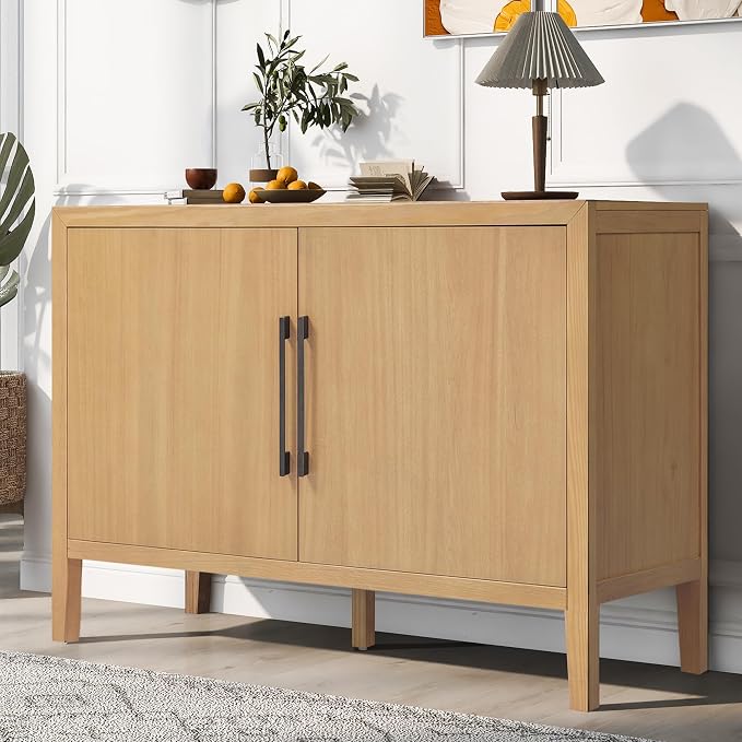Merax Modern Wood Buffet Sideboard with 2 Doors | Farmhouse Free Standing Storge Cabinet Console Table for Living Room Dinning Room Hallway Natural