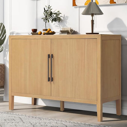 Merax Modern Wood Buffet Sideboard with 2 Doors | Farmhouse Free Standing Storge Cabinet Console Table for Living Room Dinning Room Hallway Natural