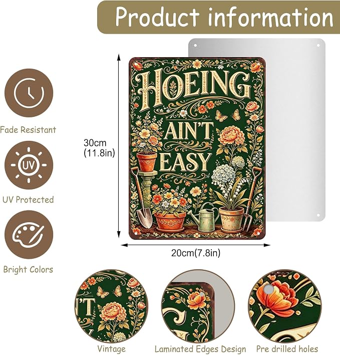 Gardening Gifts For Women Vintage Garden Decor For Outside Greenhouse Backyard Patio Yard Hoeing Ain't Easy Gardening Signs For Outside Metal Wall Decor Plant Lovers Gifts For Mom Wife Her Grandma