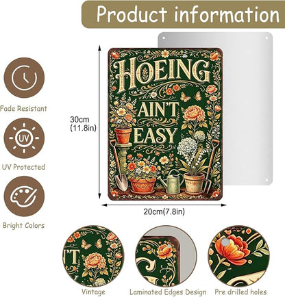 Gardening Gifts For Women Vintage Garden Decor For Outside Greenhouse Backyard Patio Yard Hoeing Ain't Easy Gardening Signs For Outside Metal Wall Decor Plant Lovers Gifts For Mom Wife Her Grandma