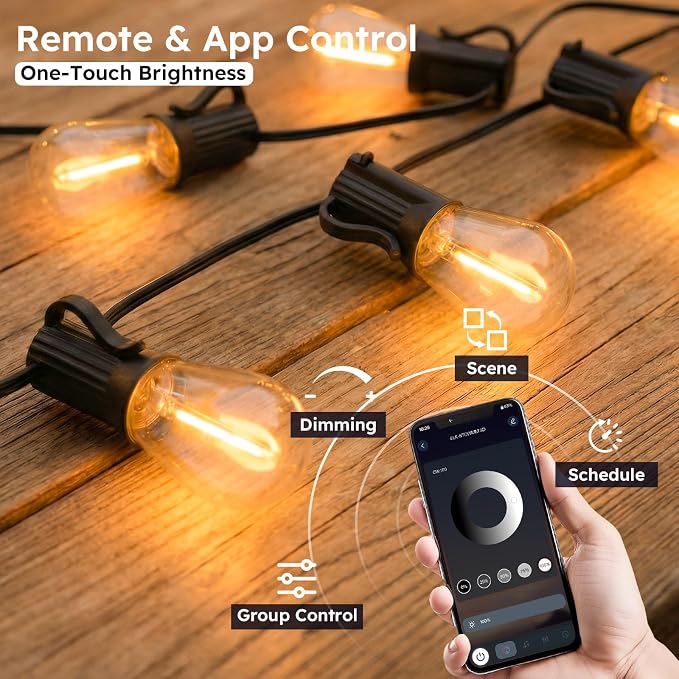 GvvooHome 200FT Outdoor String Light with S11 Plastic Bulbs, Low-Voltage LED Patio Light with App & Remote, Music Sync, 4 Lighting Modes, Dimmable & Waterproof for Backyard, Porch, Garden, Deck, Party