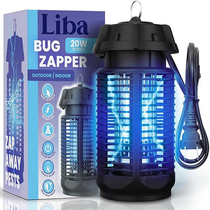 LiBa Bug Zapper Outdoor 4000V 20W, IPX4 Waterproof Insect Killer for Yard | 4000V grid, 20W brightness, IPX4 waterproof, switch control, outdoor bug zapper for backyard patio