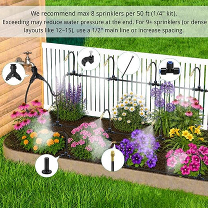 120Ft 1/4" Drip Irrigation System, 360° Adjustable Brass Nozzles, Save 80% Watering Garden Kit, DIY Tool-Free Quick Connect Sprinklers for Outdoor Plants, Landscape, Raised & Flower Beds, Greenhouse