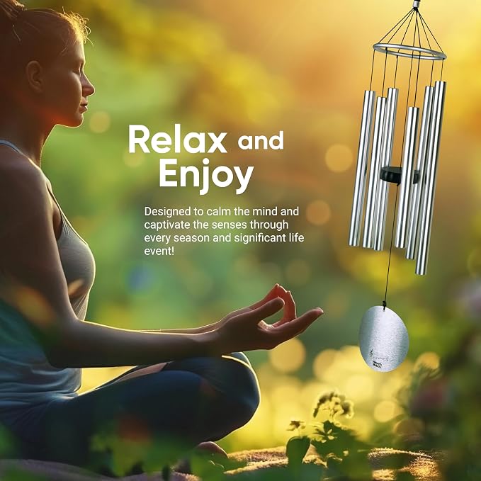 Nature’s Melody Aureole Tunes Wind Chimes – Outdoor Windchime with 6 Tubes Tuned to C Pentatonic Scale, 100% Rustproof Aluminum, Powder Finish & S Hook Hanger for Sympathy, Memorial Gift or Zen Garden