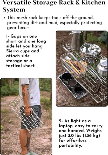 CAMPINGMOON Foldable Mesh Camping Rack Stackable Camp Storage Shelf Fire Pit Side Table Portable Outdoor Organizer Stainless Steel T-225A