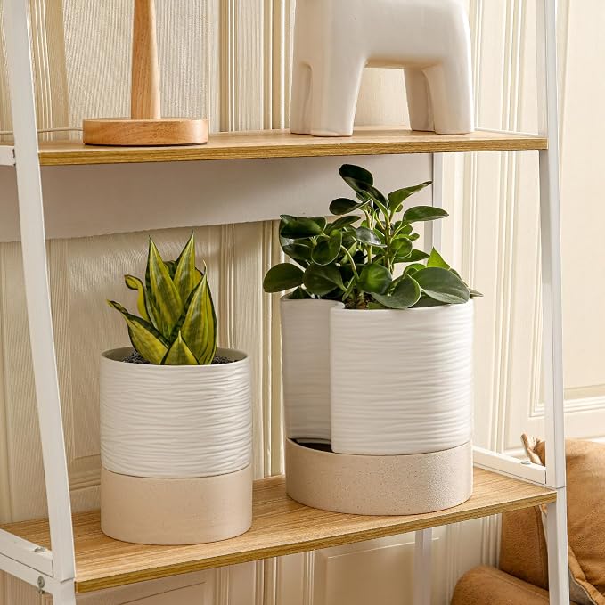 Nihow Ceramic Self Watering Plant Pot for Indoor Plants, 8 Inch,White | Planter with Cotton Wick, Drainage Hole & Water Storage Plus, Cylinder Round Flower Pot, For Succulent/Herbs/Violets