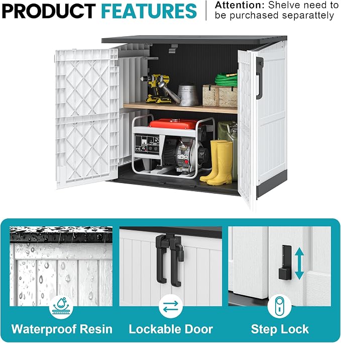 Outdoor Horizontal Storage Cabinet Box 36 Cu Ft with Lockable Doors, Outdoor Storage Shed Portable Waterproof for Backyard Garden