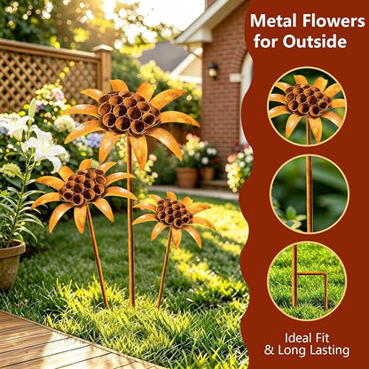 Metal Plant Garden Stake, 30 Inch Large Plant Sculpture, Durable Yard Art Decor for Outdoor Patios Lawn Planters Flower Beds Unique Quirky Garden Gift