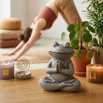 Yoga Frog Garden Statue 5.1'' H x 4.4'' W Meditating Zen Garden Gifts for Women/Mom Home Indoor/Outdoor Sculpture Decor, Animal Miniature Figurine for Fairy Home Patio Deck Porch Yard Art Office