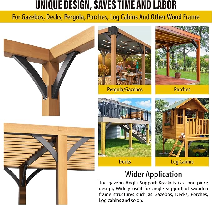 AECXM Heavy Duty 2''x4'' (Actual: 1.5''x3.2'') Arc 45° Angle Support Brackets, for gazebos, Decks, porches, Log Cabins and Other Wood Frame Degree Angle Pergola (8-Bracket)