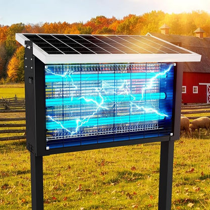Heavy-Duty Solar Bug Zapper for 8000 sq.ft with 30W Solar Panel | Rechargeable Solar Zapper with High Powered, Solar Bug Zapper for Outdoor Patio Garden Backyard Farm and Large Spaces