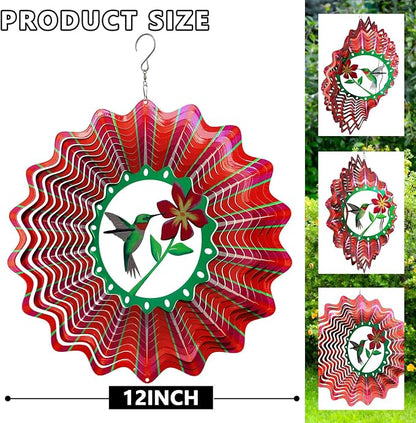 Goolyrusim Ruby-Throated Bird Wind Spinner, Hummingbird Wind Spinner for Yard and Garden, Hanging Wind Sculptures 3D Wind Catcher, Kinetic Metal Art Decorations Indoor/Outdoor Décor Ornament Gifts