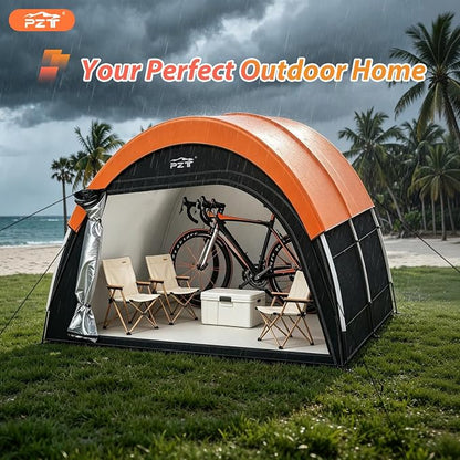 Upgraded Bike Tent with Rain Cover, Portable Outdoor Storage Shed for 8-10 Bikes, 210D Oxford Fabric PU4000 Waterproof, Bike Shed/Bike Cover for Motorcycles, Garden Tools, Lawn Mower